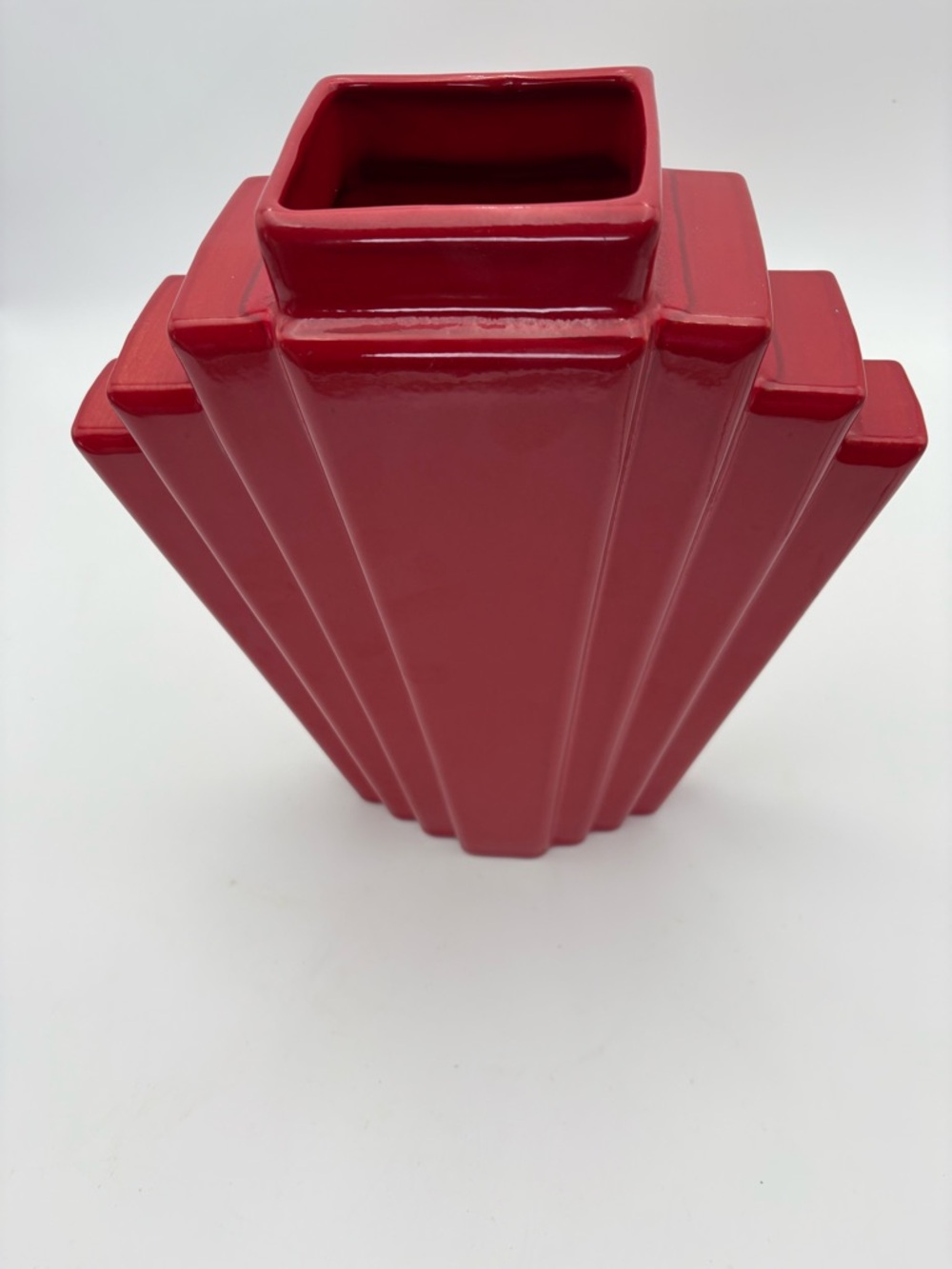 Vintage 80s Red Art Deco Ceramic Vase - Statement Piece - Picture 2 of 16